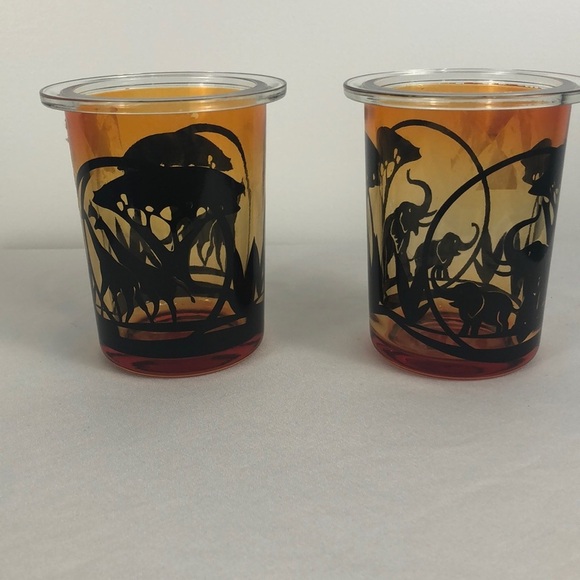 Vintage Partylite Glass tealight sunrise frost (2) Orange black elephant giraffe - Picture 7 of 7